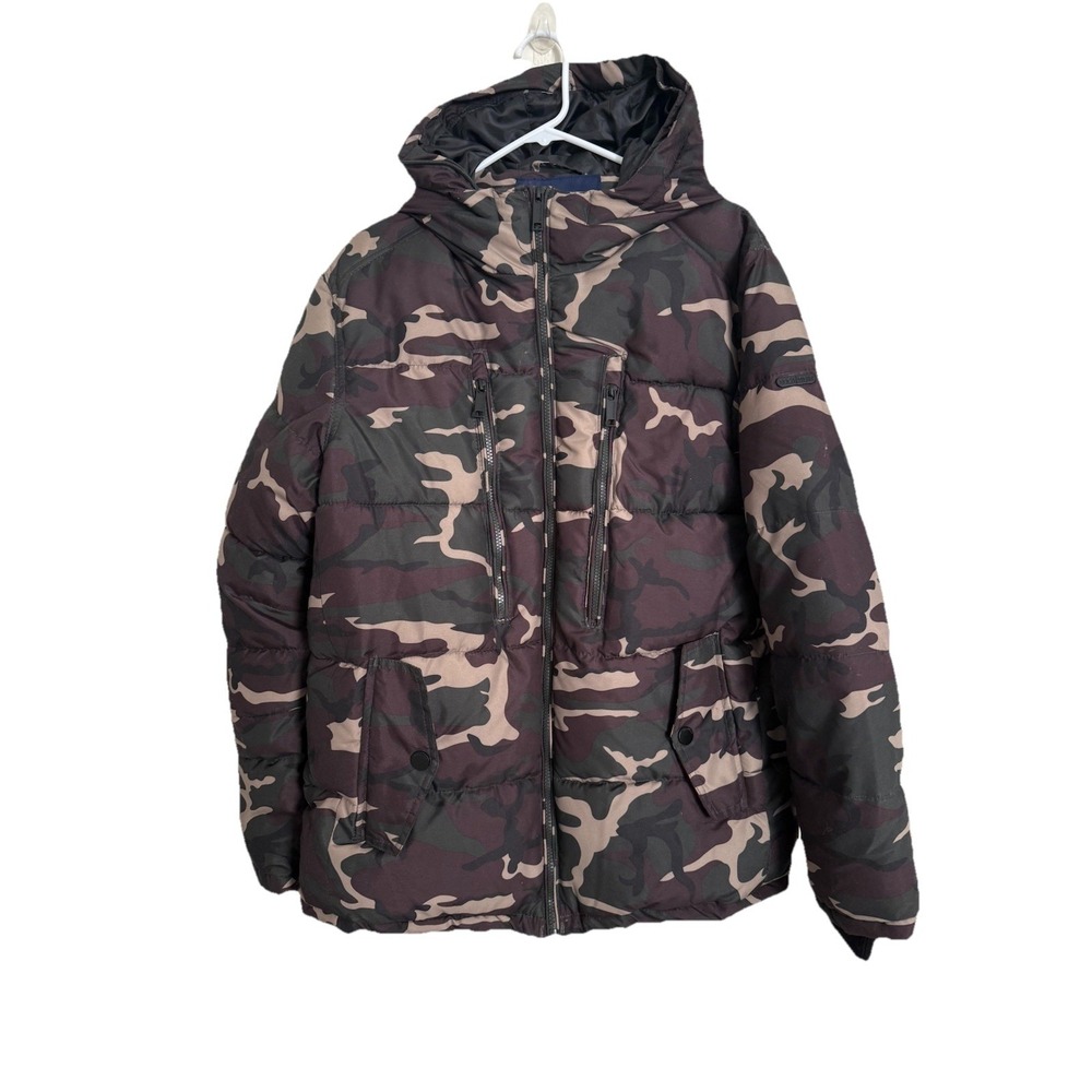 Rocawear Camouflage Puffer Jacket Hooded Full Zip Mens Large Streetwear Y2K Silk